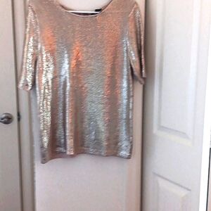 Metallic knit short sleeve sweater